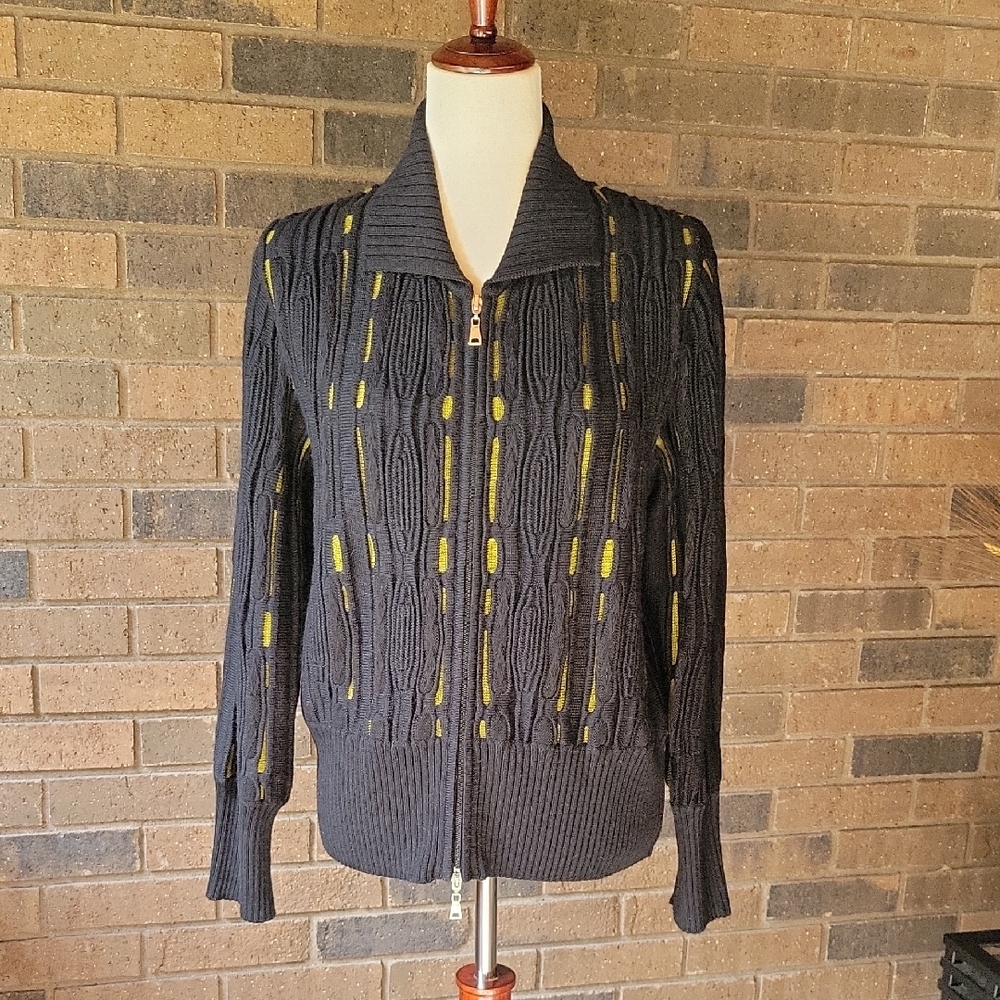 Angel design by Sabri Ozel, black/green cardigan sweater, size L